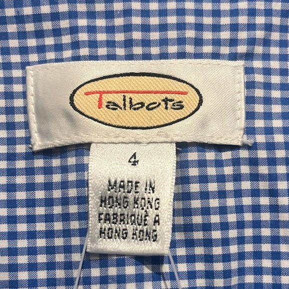 Talbots NWT VTG tshirt blue and white‎ plaid button up dress size 4 sleeveless - Picture 3 of 8